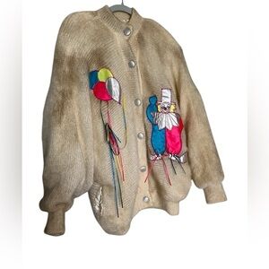 1970s Novelty Mohair Circus Clown Balloon Theme Retro cream Cardigan